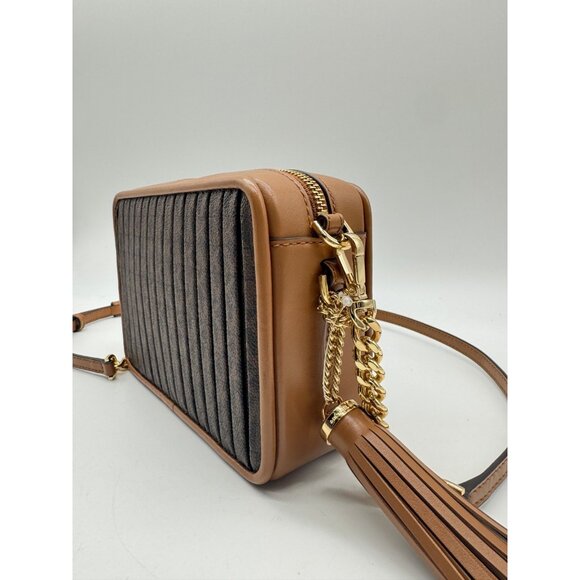 MICHAEL KORS Jet Set logo pleated coated canvas tassel crossbody bag - Acorn - Picture 9 of 14